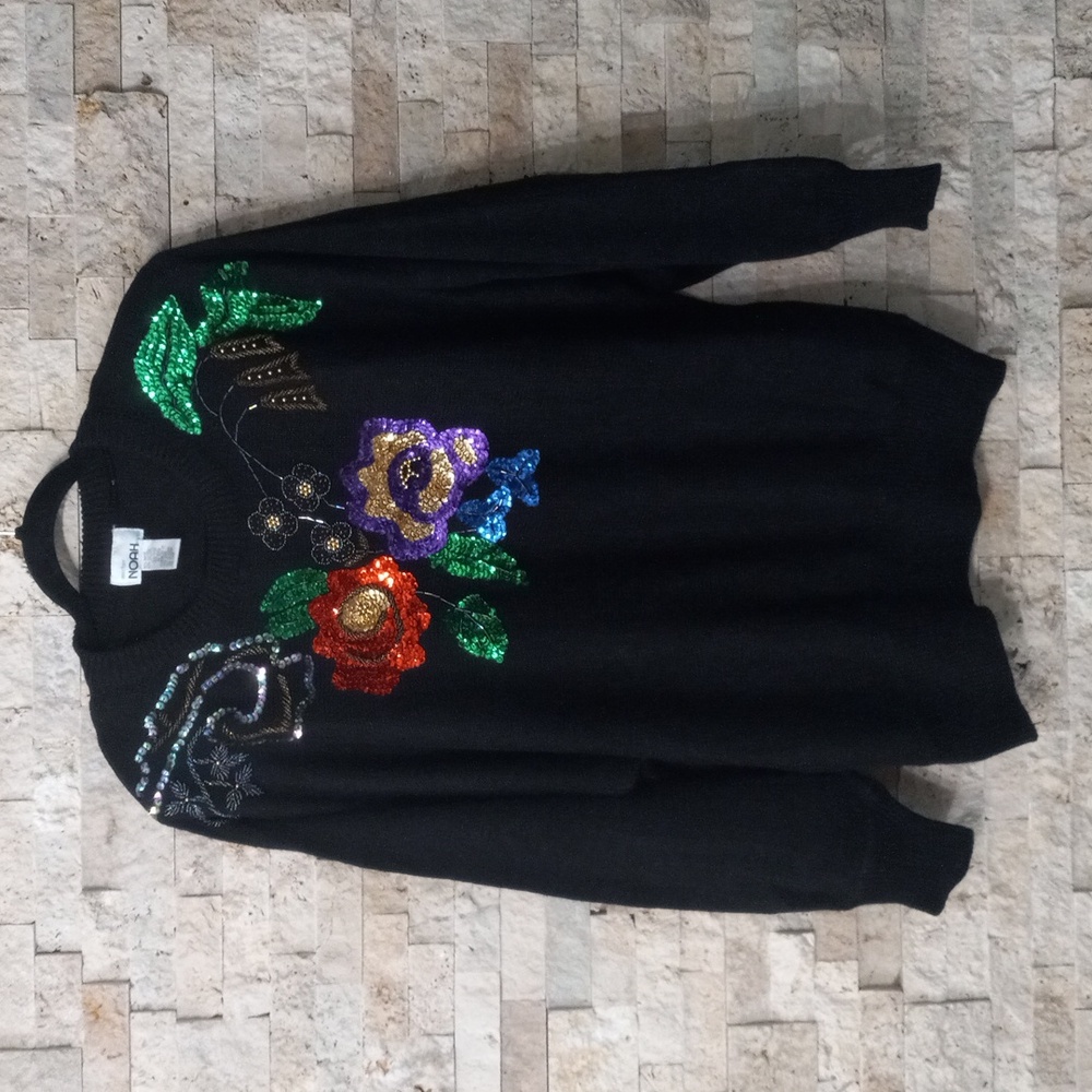 Vintage Mister Noah Sequin Batwing Sleeve Floral Sweater Women's 24W